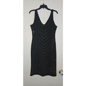 Black Sequin V-Neck Sleeveless Dress